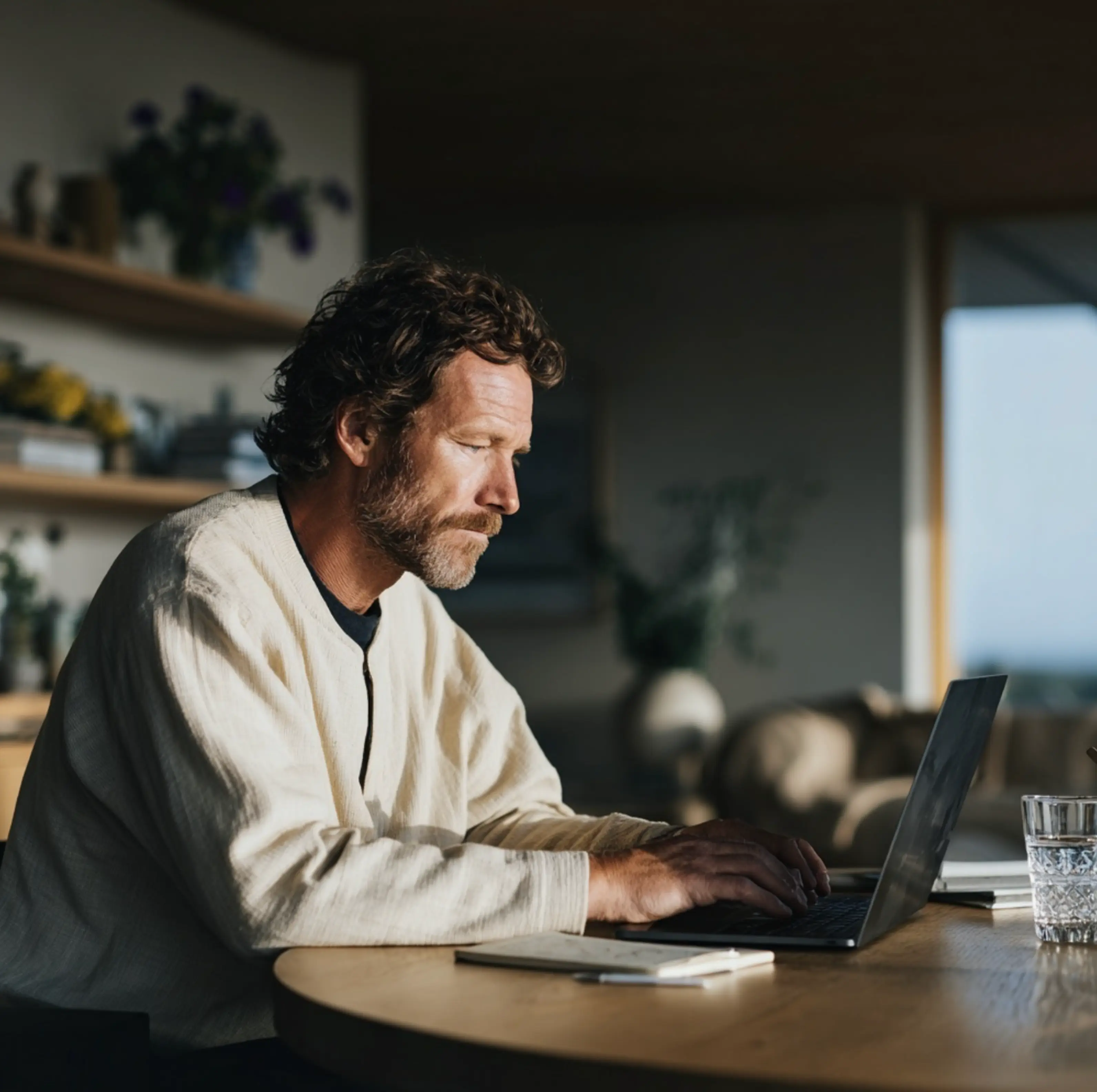 Mitarbeiterin arbeitet am Laptop bei Tageslicht