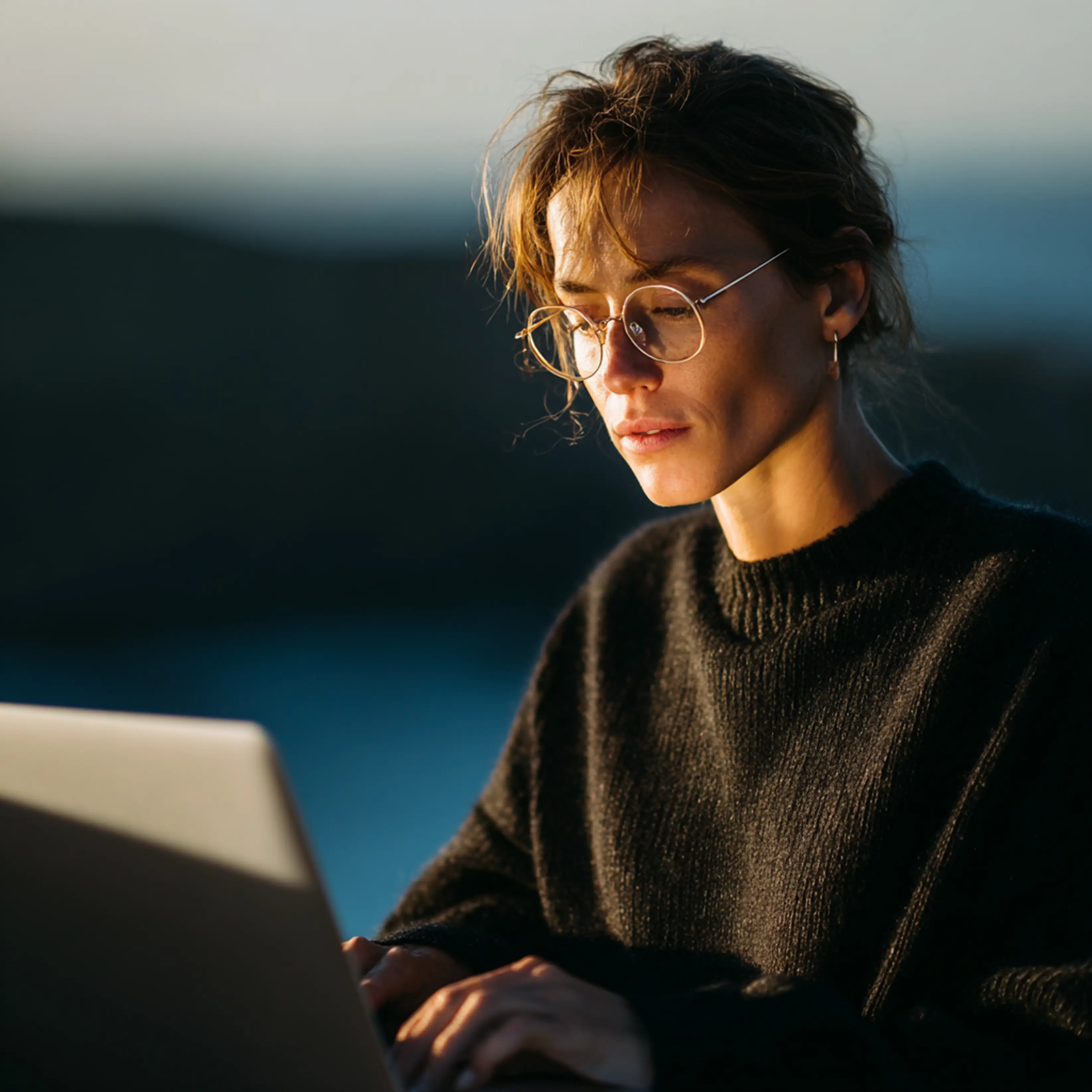 Mitarbeiter arbeitet am Laptop am Esstisch